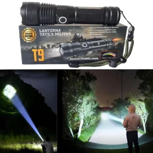 Lanterna Tática Militar e Resistente à Água T9 LED P50 10.000 Lumens Recarregável com Zoom - Imagem 3